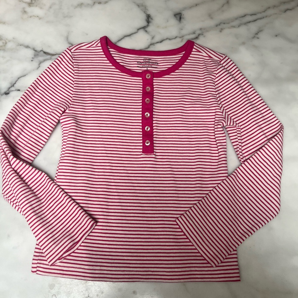 Vineyard Vines Striped Pink Kids Long Sleeve Shirt